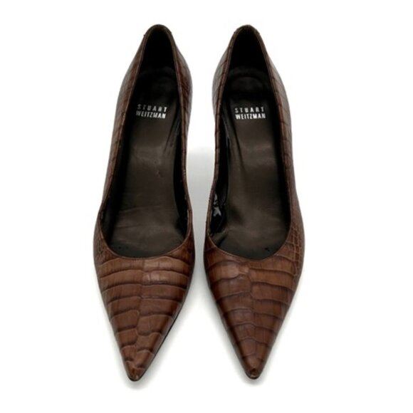 GUC-Stuart Weitzman Brown Embossed Leather Heels - 39 - Picture 1 of 4